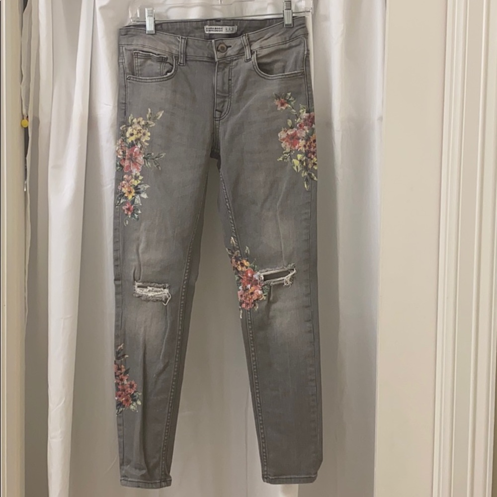 ZARA grey & floral jeans